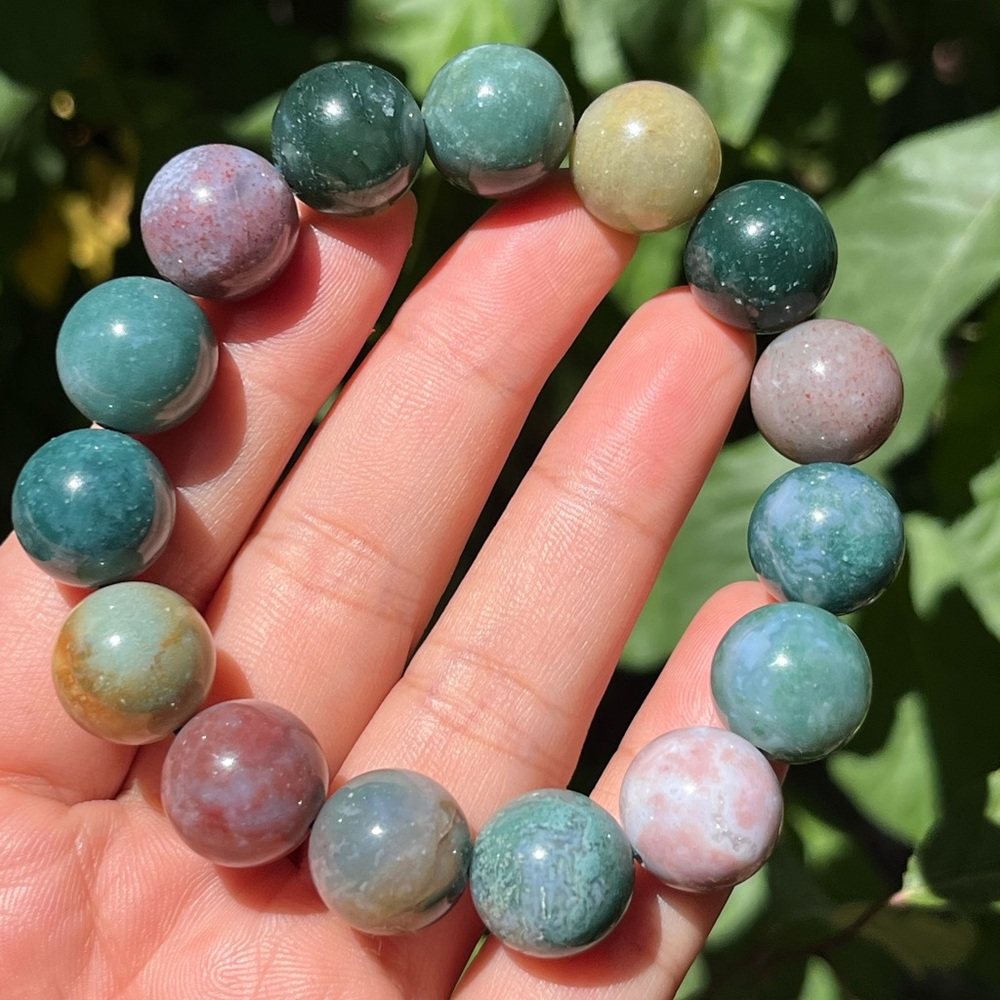 14mm stretchable multi color ocean jasper bracelet